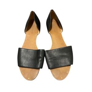 Madewell Thea D'Orsay Leather Open Toe Flat Sandals in Black Size 10